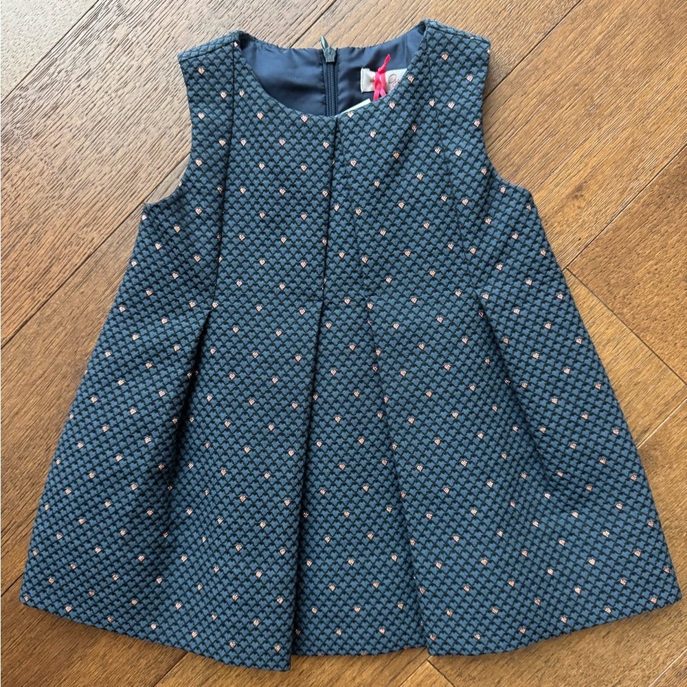 Beautiful special occasion dress in navy with rose gold hearts. NWT! Size 2